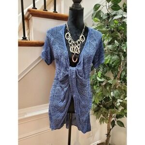 New Directions Women Bue 100% Acrylic Short Sleeve Knit Cardigan Sweater Size L